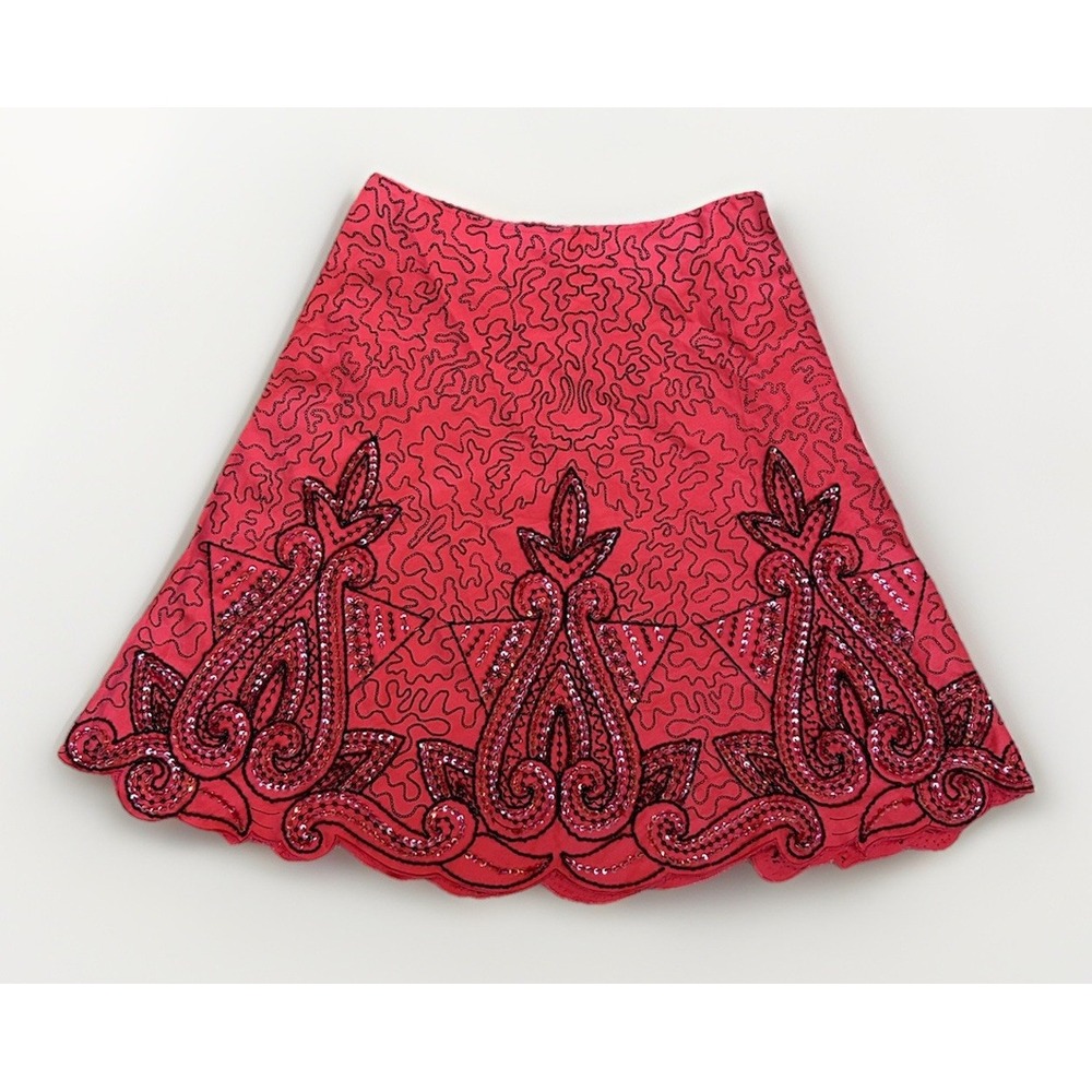 Basil & Maude Beaded Circle Skirt‎ 6 Scalloped Hem Y2K Glam Luxe Boho Whimsical